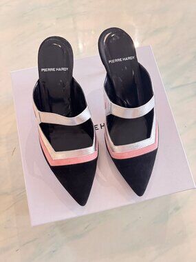 Pierre Hardy Suede & Leather Mules – Black, Blush Pink & Metallic Silver – EU 38